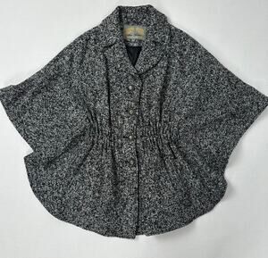 Y2K Steve Madden Wool Tweed Cape Coat Dark Academia Swing Poncho Jacket Retro M